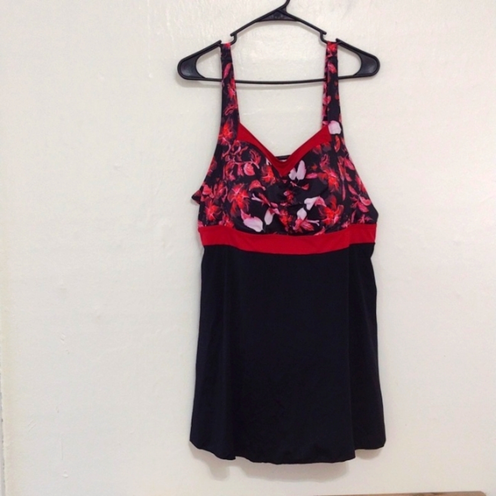 Red & Black Floral Swim Dress Size 20W